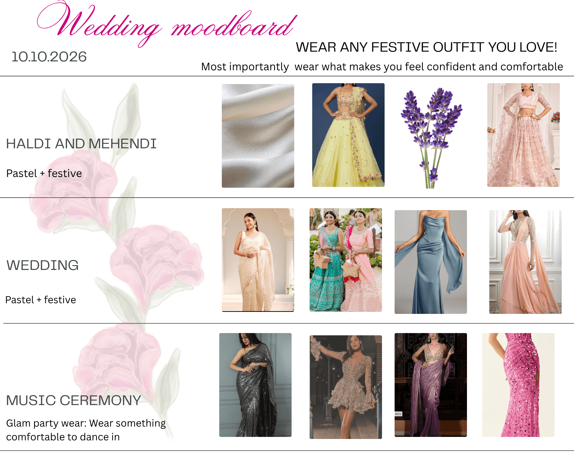 Wedding moodboard with outfit inspiration